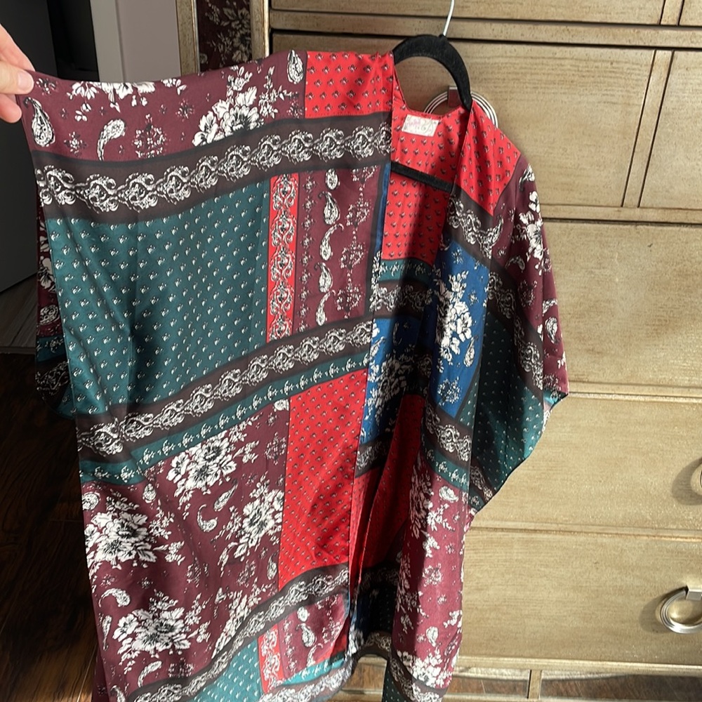 New Mon Cherry Silky Patchwork Kimono, One Size - image 7